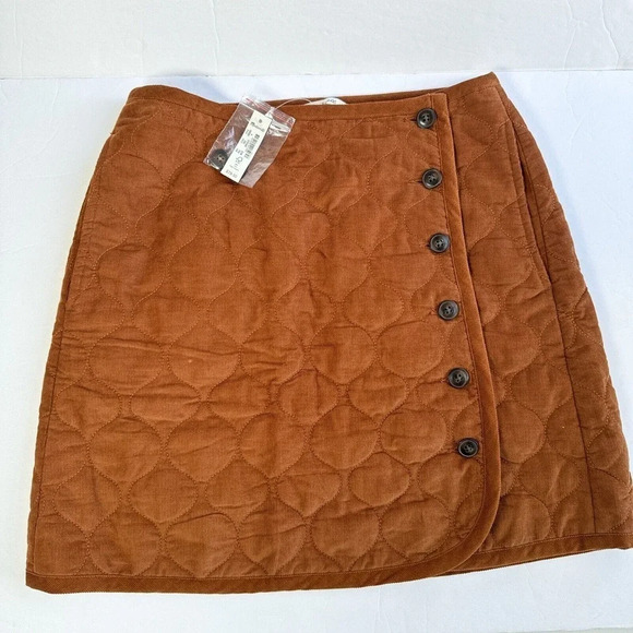 Madewell New Corduroy Quilted Brown Pockets Mini A-line Skirt Fall Women's 4 - Picture 2 of 12